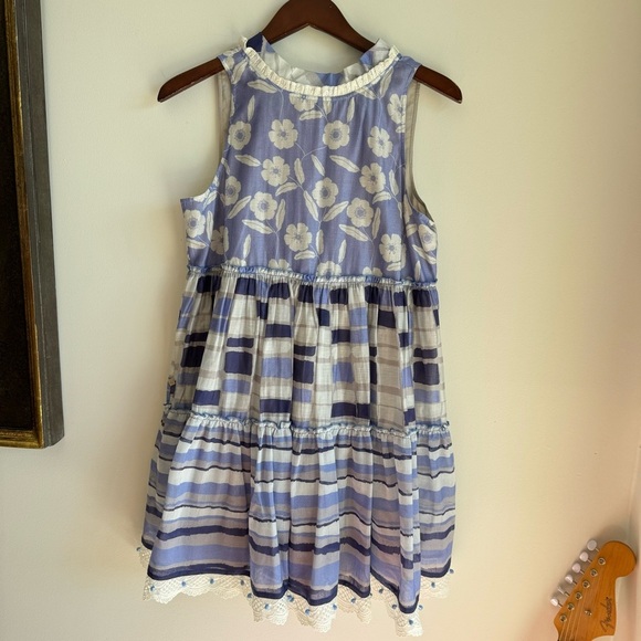 Bunka Blue Cotton Silk Printed Mini Babydoll Dress Size M - Picture 3 of 12